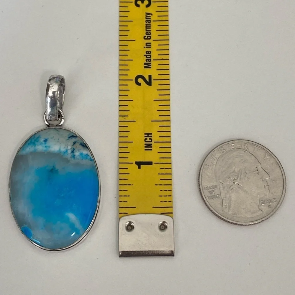 Blue Dyed Agate and 925 Sterling Silver Necklace Pendant